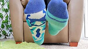 femdom mistress dominates with smelly feet in workout shoes