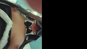 Detailed scene of sexy bunny costume girl giving blowjob, riding cock in cowgirl, and receiving cumshot