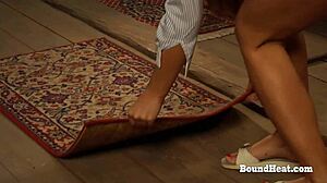 Wow! Busty lesbian slave with big tits masturbates in tight bondage