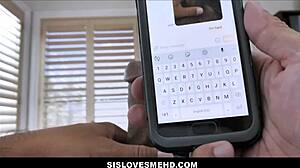 My petite teen stepsister texts me and we roleplay in bed during the storm.