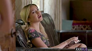 two petite professionals give a sensual massage to a monster cock client in a threesome