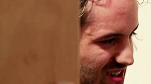 Amateur MILF gives handjob in toilet to neighbor!