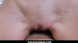 My petite teen stepsister texts me and we roleplay in bed during the storm.