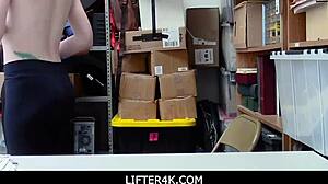 Old Security Fucks Redhead Katy Kiss in Office After Catching Burglar