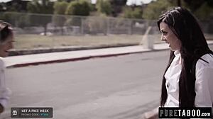 Horny teen Whitney Wright bends over for deepthroat and doggystyle in college.