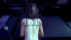 anime girl in office cosplay masturbates at work