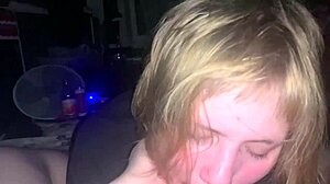 Blonde babe enjoys intense blowjob in homemade amateur video!