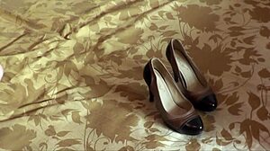 lover drinks from shoe, sexy milf licks toes, masturbates pussy, fucks doggystyle, cum on feet legs