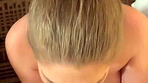 busty blonde model sucks big dick for facial