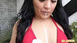 latina teen tempts with anal creampie tease