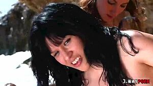 Raquel love and belle in a three-way outdoor scene