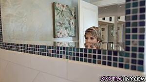 Petite teen's tight pussy stretched by huge cock in intense session