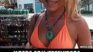 Blonde girlfriend fingers herself boldly in public