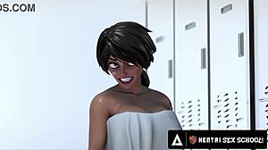 in the hentai university, students fuck publicly while lesbians scissor in a private locker room