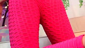 Jenna Noelle finger fucks herself in pink leggings hard