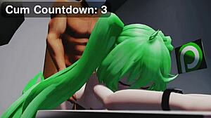 Miku bends over on the sofa for doggystyle casting