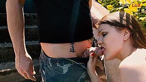 Casting Amanda Clarke Outdoors with Barefoot Blowjob Action in a Wild Interview Setting. Her Feet Steal the Show!