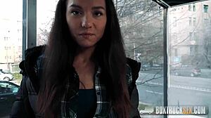 brunette bends over for big cock doggystyle after playing with toys, cumming on her ass