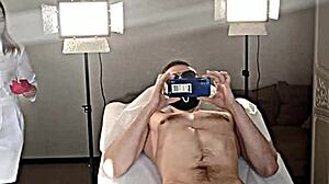 blonde russian mistress does close-up depilation on horny regular client