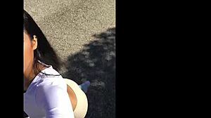 sexy ebony amateur almost busted masturbating in public park with dripping pussy