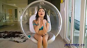 Petite Asian Avery Black masturbates with dildo on live cam.