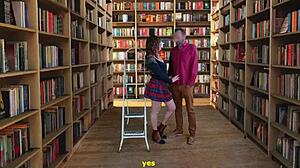 Mamada al profesor en la biblioteca con deepthroat blowjob.