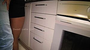 Young latina bent over for passionate sex in the kitchen after party