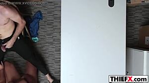 Massive tits teen burglar gets fucked at work