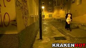 strange outdoor bdsm clip of hot brunette