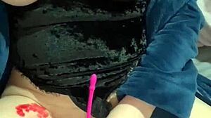this farmgirl milf is playing with candle wax and a toy in her pussy 😈