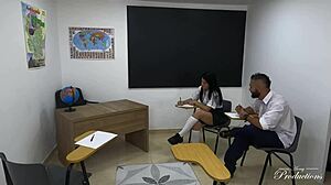 Threesome with nerdy Abby Montano to pass class! Insane action! 😜