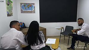 Threesome with nerdy Abby Montano to pass class! Insane action! 😜