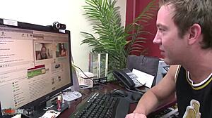 Watch this busty brunette get pounded doggystyle! Cum on her face!