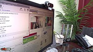 Watch this busty brunette get pounded doggystyle! Cum on her face!