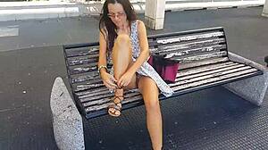 No Panties Flashing Butt Plug in Public