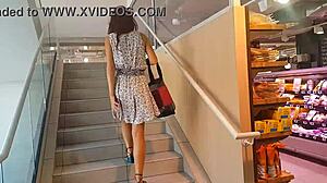 No Panties Flashing Butt Plug in Public