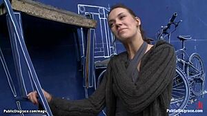 Bound babe gets punished outdoors