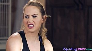 Fingered yoga beauty squirts in erotic lesbian threesome