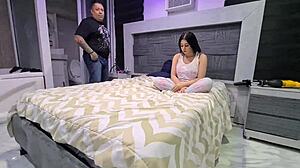 behind cameras giselle montes performs blowjob bent over doggystyle creampie