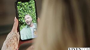 Gorgeous blonde Allie in lingerie seduces her long-time friend with a blowjob