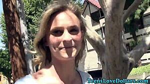 Teen 18+ager receives spunk on face in pov