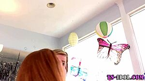 Watch this shemale blast a huge facial on that slut's eager face!