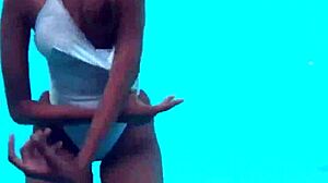 Ebony Beauty in See-Through Swimsuit Underwater Show