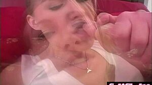 Blonde Allie delivers footjob with dildo toy in wild sex