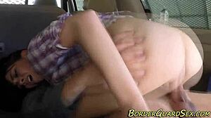 Captured skinny brunette babe rides hard outdoors