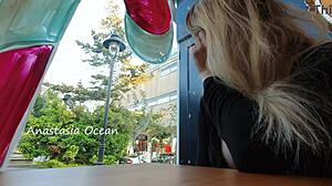 Super Model Anastasia Ocean Excitedly Flashes Her Natural Tits In A Bustling Public Cafe!