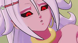 Android 21 feels intense pleasure as her ass gets pounded by a monster cock, leading to a creampie and cum