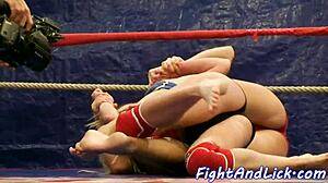 Tattooed Euro Lesbian Wrestles Hard on Floor