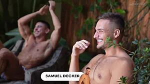 Samuel Decker Takes Deepthroat And Doggystyle In Gay Threesome Backstage