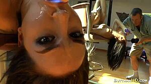 Extreme dildo throat session with babe.